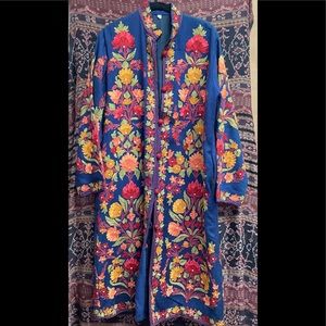 Hand embroidered cashmere knee length coat